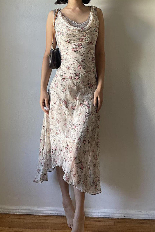 Sexy Asymmetrical Wrap High Waist Slim Maxi Floral Dress