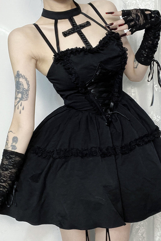 Sexy Cross Halter Strap Gothic Dress
