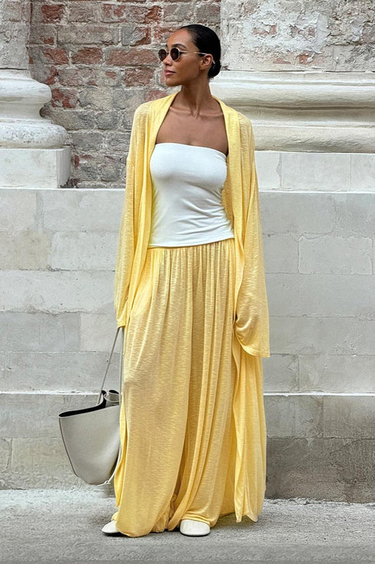 Lässiger langer Cardigan mit Laternenhose, zweiteiliges Hosenset