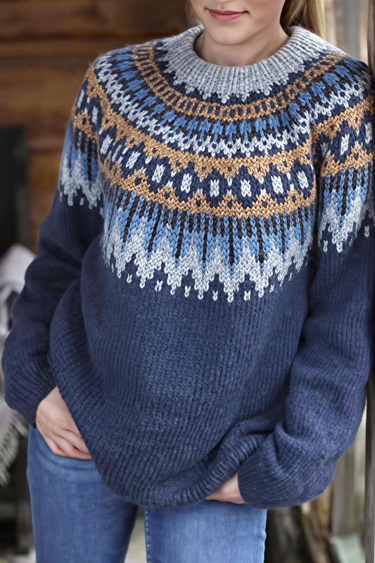 Fair Isle Crew Neck Raglan Sweater
