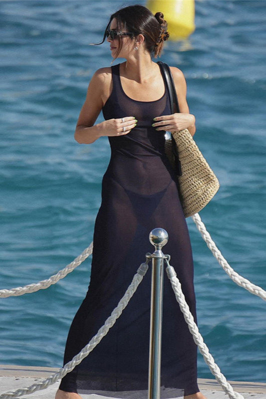 Sexy Maxikleid aus transparentem Netzstoff für den Strandurlaub