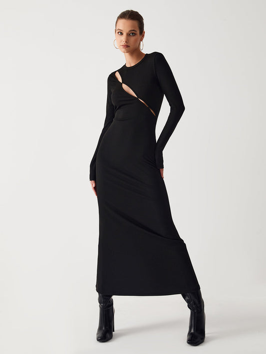 Diagonal Keyhole Long Trendy Sleeve Dress Dresses