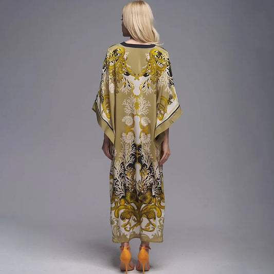 Floral Print Loose Kimono Boho Beach Cover up bohocoverup-250126