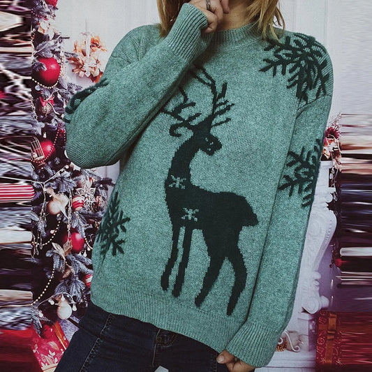 Warm Casual Pullover All Match Soft Knitted Christmas Sweater Green / S Sweaters-L