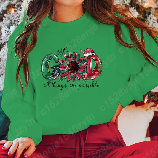 God All Things Possible Round Neck Hoodie - Autumn/Winter/Christmas Christmas Hoodies-L