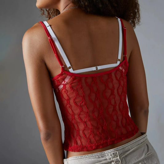 Transparentes Mesh-Crop-Top mit quadratischem Ausschnitt