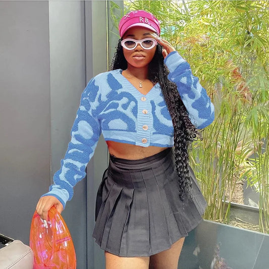 Pink Y2K Streetwear Knit Cardigan Sky Blue / S