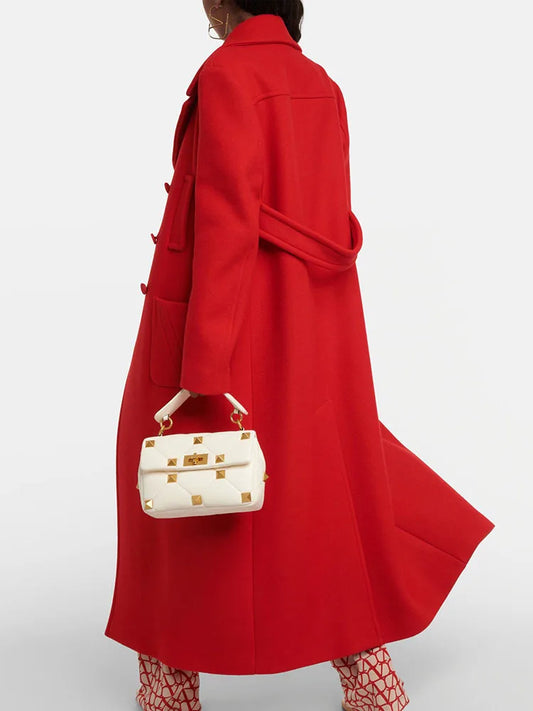 Red Woolen Double Breasted Coat Coats-241208