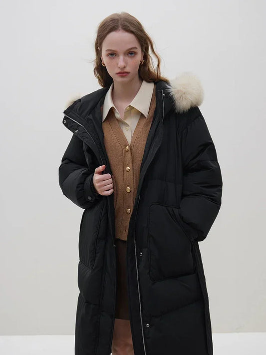 Detachable Fox Fur Collar Windbreaker Down Winter Warm Stylish Elegant Cozy Coat Coats-L