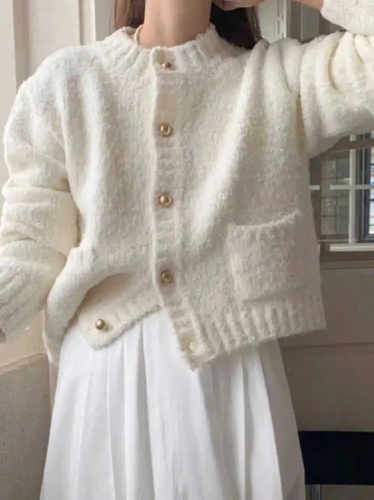 Milk White Single Breasted Cardigan White / S