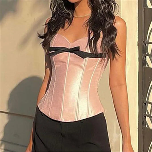 Rosafarbenes, kurzes Etui-Top mit Schleife