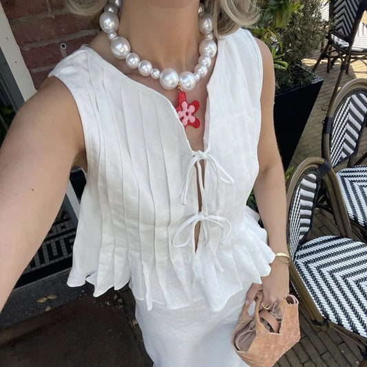 Pleated Cut-Out Ruffle Crop Top