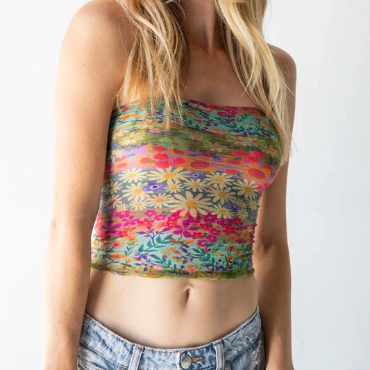 Floral Strapless Bandeau Crop Top