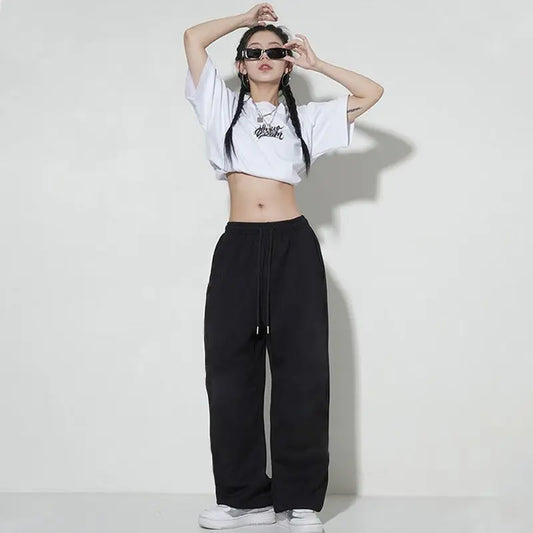Loose Hip Hop Letter Dance Pants Black / S (38-45KG)