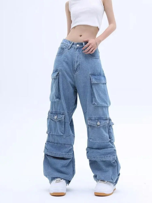 Multi-Pocket Washed Cargo New Heavy Industry Y2K Vintage Streetwear Loose Oversized Straight-Leg