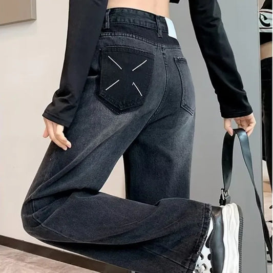 Natural Waist New Button Minimalist Trendy Summer Ins Wash Long Harajuku Wide Leg Black Jean / Xs