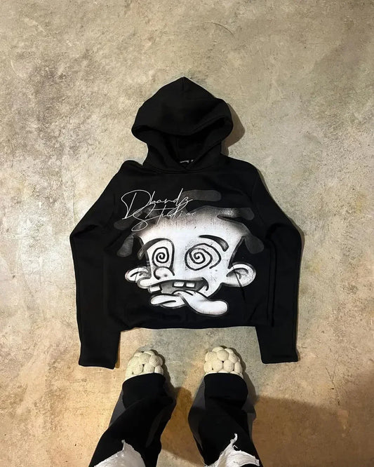 Autumn Fun Pattern Printed Hoodie black 1 / M