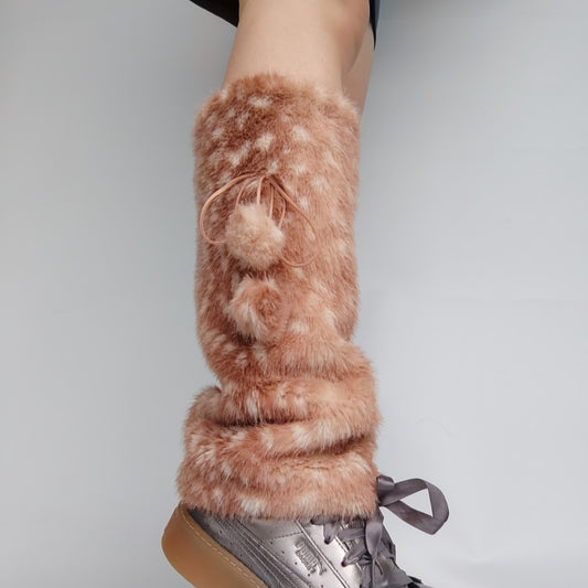 Faux Fur Deer Print Cozy Slouchy Leg Warmers