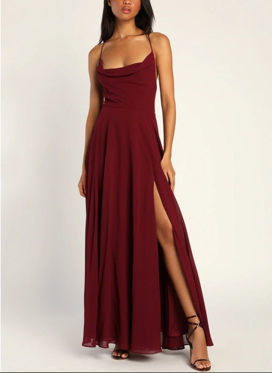 Sexy Halter Backless Maxi Formal Dress S / Red