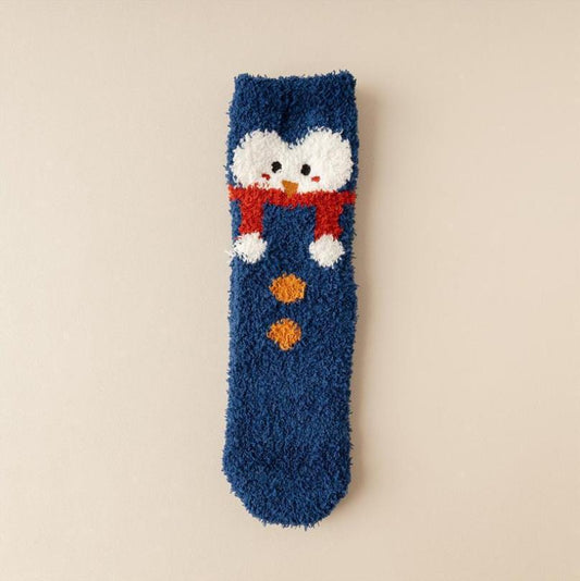 Plush Coral Fleece Cartoon Mid Calf Home Sleep Socks