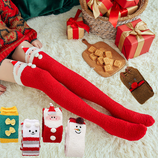 Plush Coral Fleece Cartoon Knee High Socks