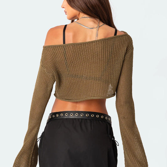 Sheer Cropped Off Shoulder Sweater