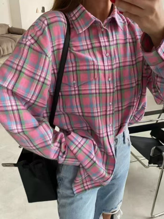 Langärmlige Bluse mit kariertem Kragen