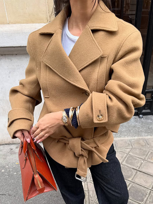 Solid Minimalist Tie Waist Thickened Coat