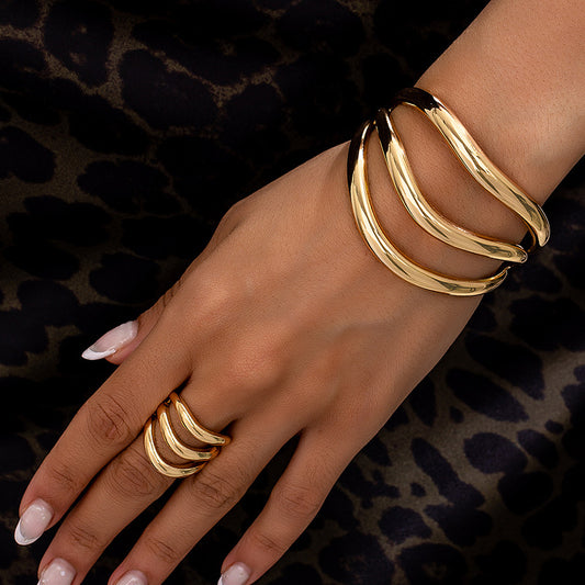 Two Piece Multi Layer Wave Metal Bracelet