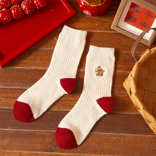 Cashmere Cartoon Embroidered Thick Warm Crew Socks