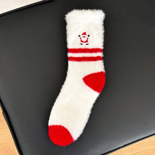 Thick Plush Embroidered Red Mid Calf Socks
