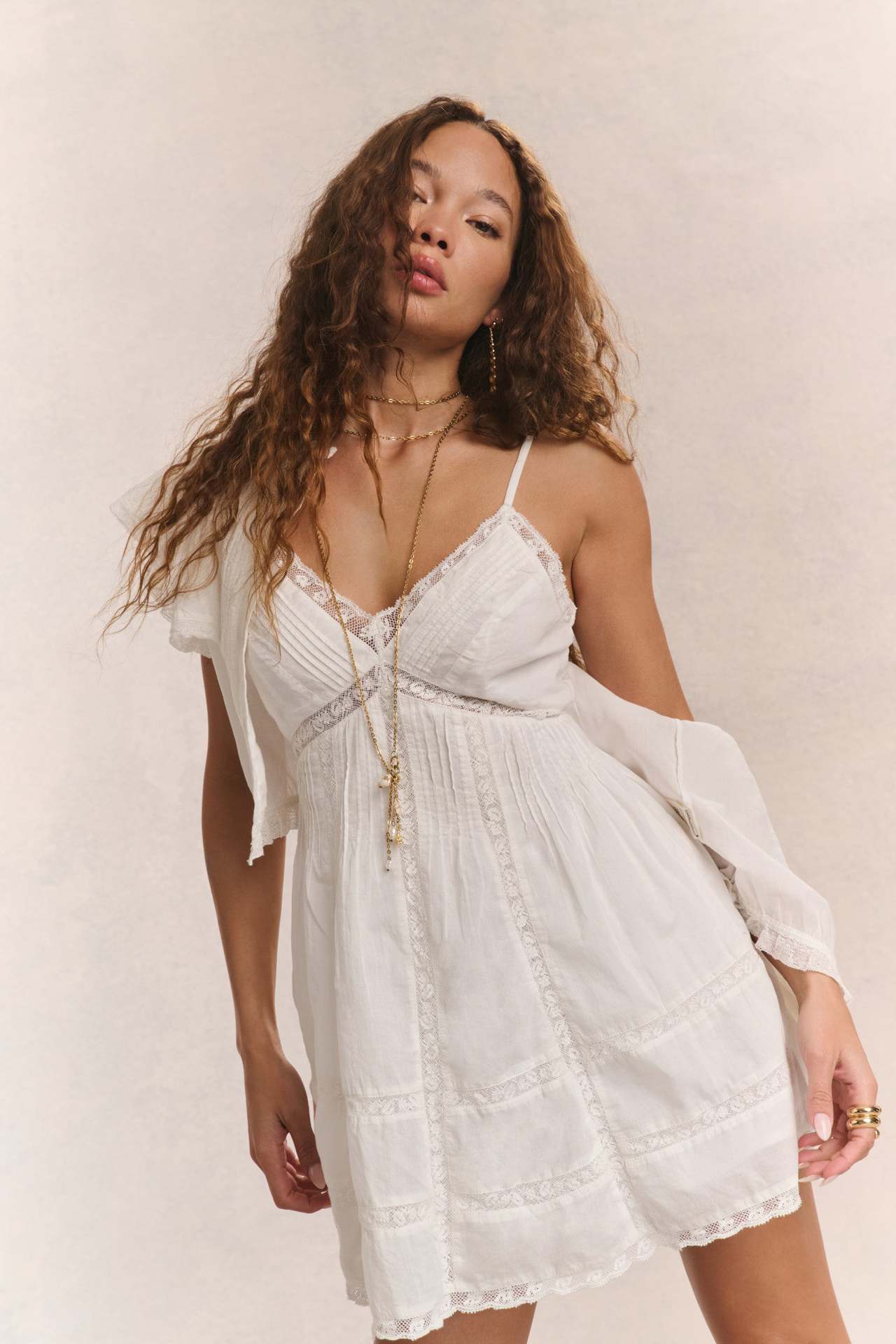 Lace Patchwork Hollow Ruffle Cami Mini Dress  PrincessAce