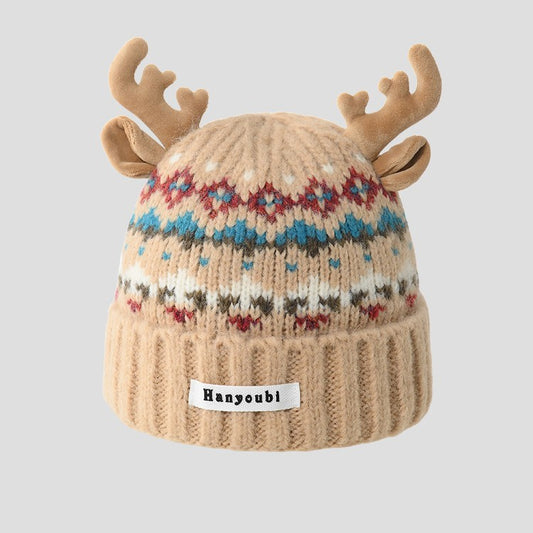 Reindeer Jacquard Earflap Slouchy Hat