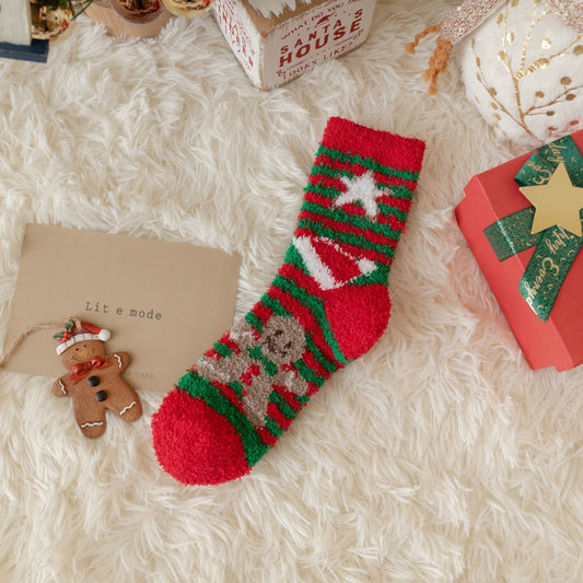 Thick Coral Fleece Cute Reindeer Snowman Socks