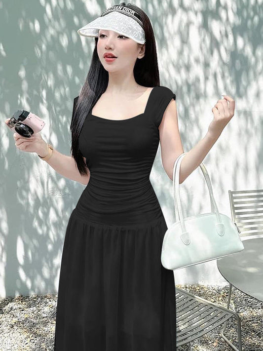 Scoop Neck Bodycon Maxi Dress In Black Black Long Maxi Dress