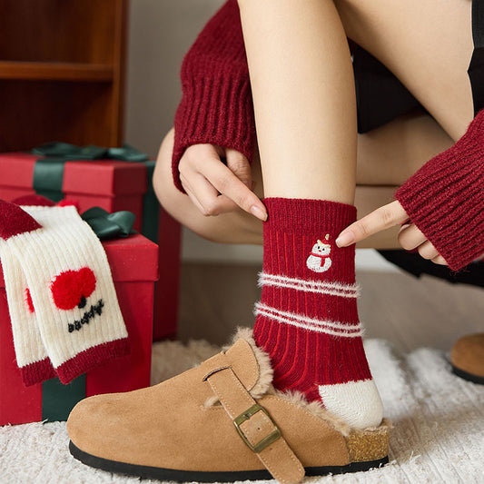 Thick Wool Red Cute Mid Calf Socks