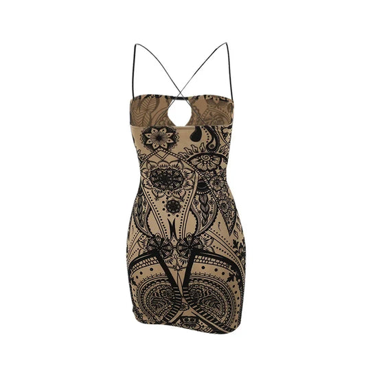 Print Backless Summer Fashion Outfits Cut Out Sleeveless Bodycon Party Floral Dress