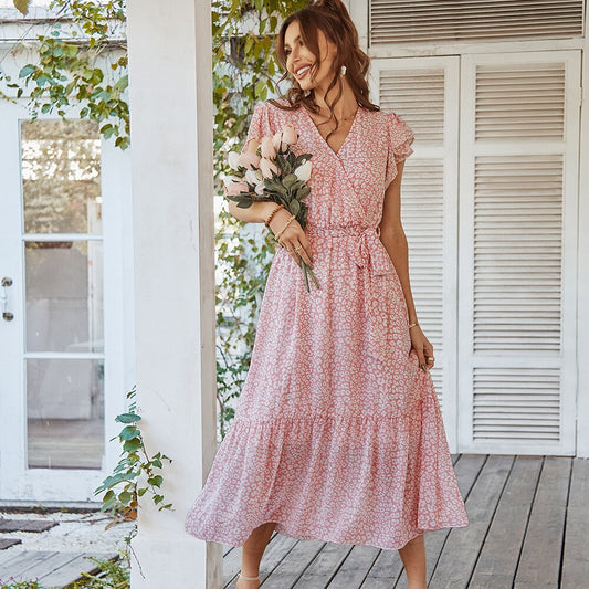 Pink Boho Resort Trendy Ladies Maxi Dress / S