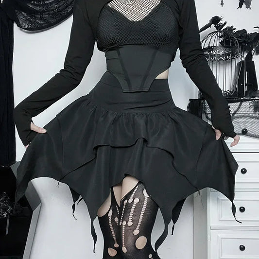 Solid Drawstring Ruched Mini Skirt black / XS