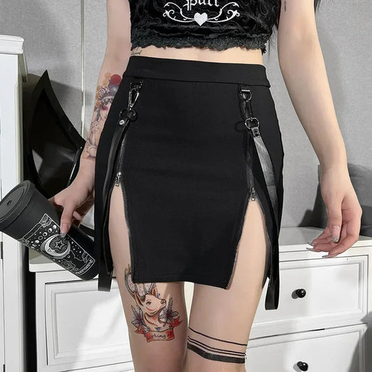 Dual Zipper Dark Hip Skirt black / XS
