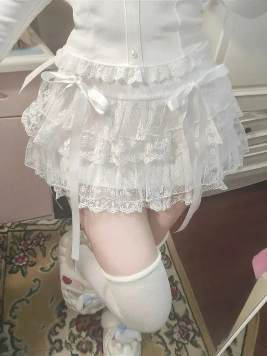 Tall Waist Cake Lace Antique Skirt white / S