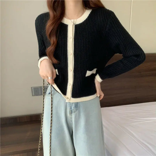 Round Neck Button Fashion Cardigan Black / S