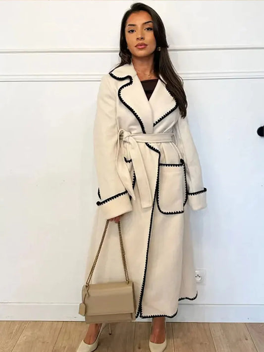 Vintage Patchwork Belted Wool Overcoat WHITE / S