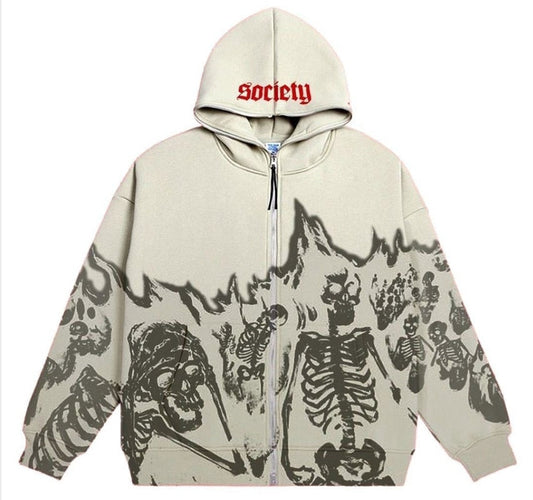 Vintage Printed Zip Up Hoodie Sweatshirts & Hoodies-L