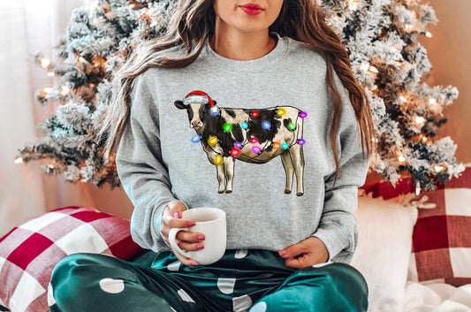 Christmas Cow Lights Hoodie - Farm Sports Model Gray / S Hoodies-L