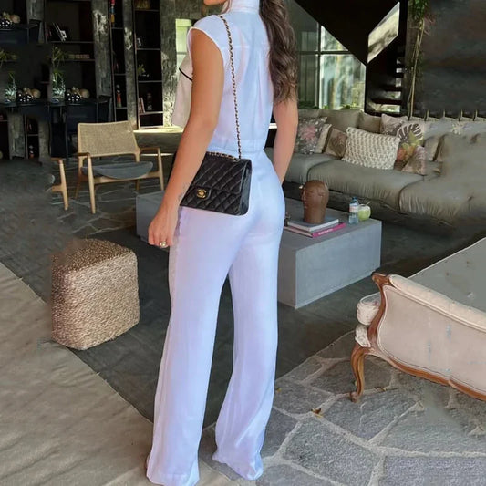 Contrast Lapel Vest Pockets Pants Office Two Piece Set