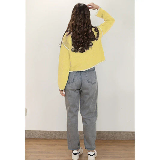 Contrast Stitching Long Sleeve Button Cardigan