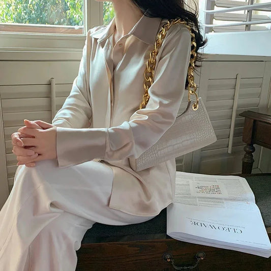 Satin Long Sleeve French Style Office Lady Blouse blouse-250126