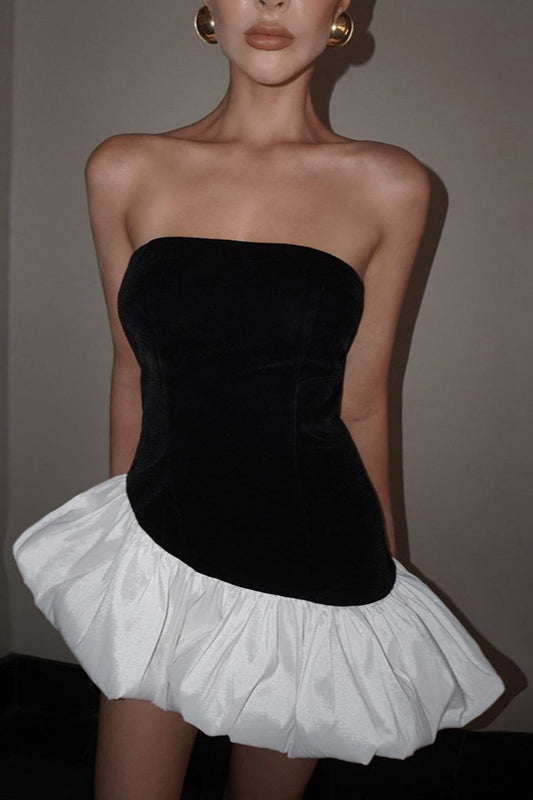 Fall Chic Elegant Strapless Peplum Mini Party Dress