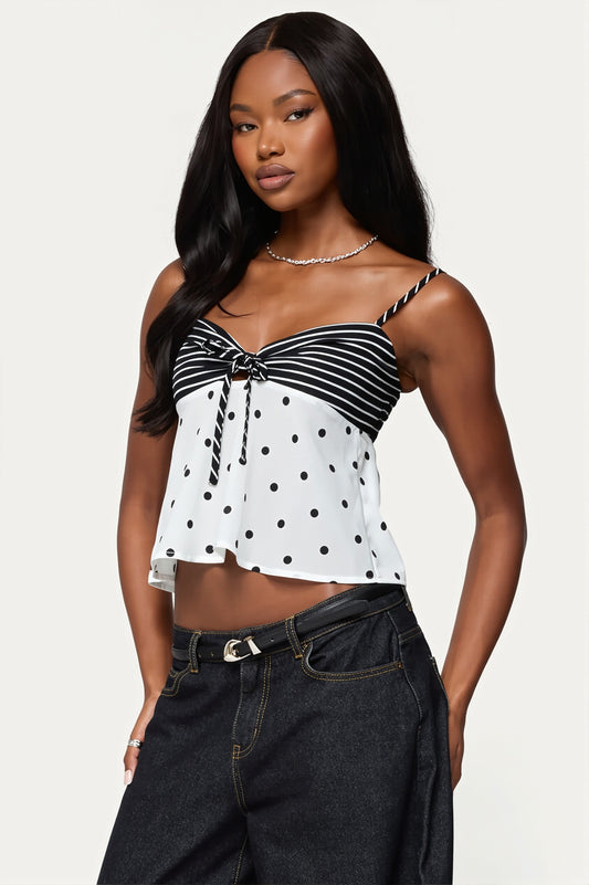 Striped Polka Dot Bow Cami Top